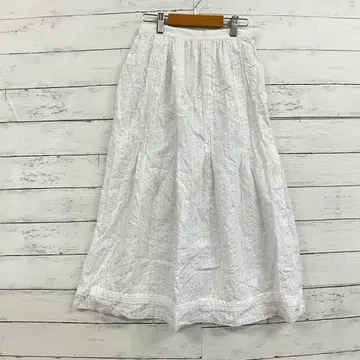 MELROSE 면 자수 롱 스커트 화이트 M 모리걸 내추럴