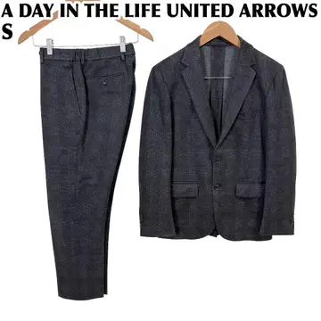 UNITED ARROWS 수트 셋업 S 다크 그레이 체크 무늬