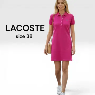 새상품급 LACOSTE 라코스테 반팔 피케 셔츠 원피스 핑크 38