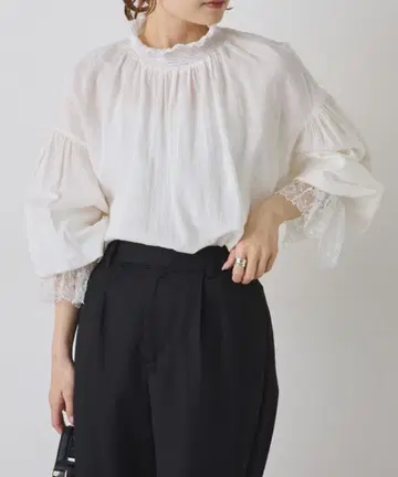 PUAL CE CIN 옷깃 소매 레이스 블라우스