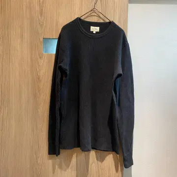 BEAMS M 블랙 일본제 두꺼운 밀리터리 와플 써멀 롱 T