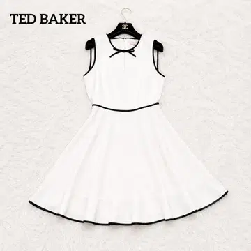 TED BAKER 리본 슬리브리스 플레어 원피스 드레스 화이트 M