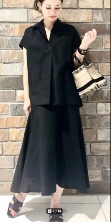 새상품급 플라스테 린넨 블렌드 셔츠 스커트 셋업 블랙 M