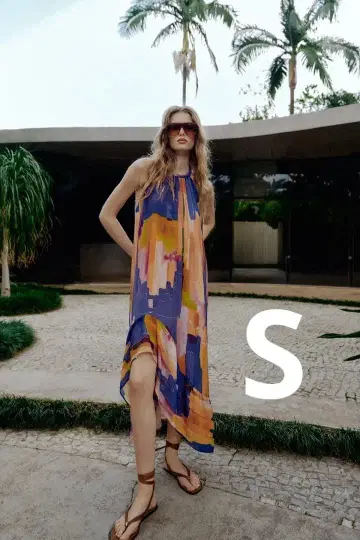 ZARA 프린트 패턴 비대칭 헴 원피스 S