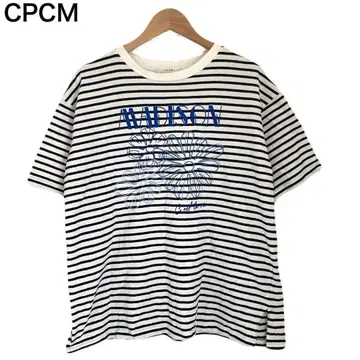 CPCM 꽃무늬 보더 프린트 여성용 코튼 반팔 둥근넥 티셔츠 M