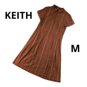 KEITH 브라운 자수 반팔 플레어 원피스 38