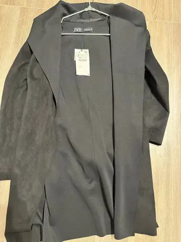 ZARA 스웨이드 느낌 후드 부착 코트 블랙 S 사이즈