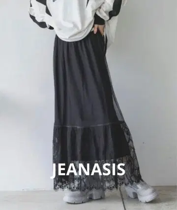 JEANASIS 밑단 레이스 스커트 블랙 F 사이즈