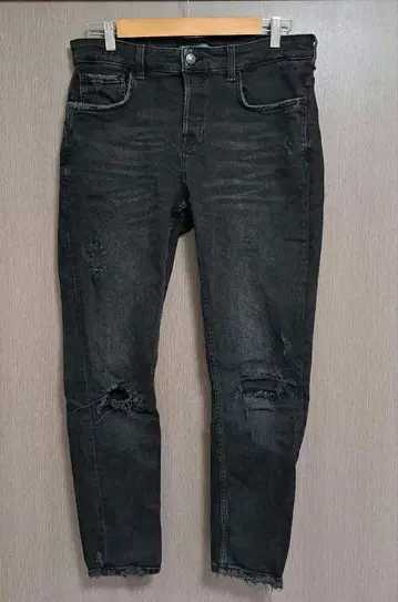 ZARA 블랙 스키니 데님 데미지 가공 34인치
