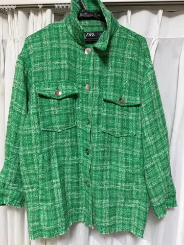 ZARA 트위드 자켓 그린 L 사이즈