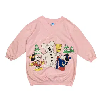 70s 80s USA제 Disney 미키 맨투맨 핑크 빈티지