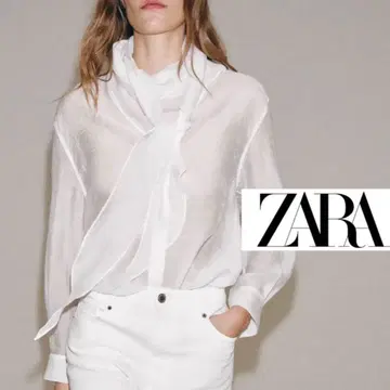 [새상품] ZARA 보타이 포함 시어 블라우스 L 화이트