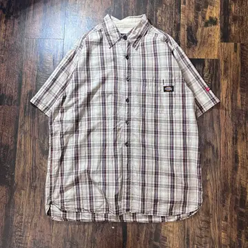 Dickies 반팔 체크 셔츠 브라운 계열 L 아메카지 워크