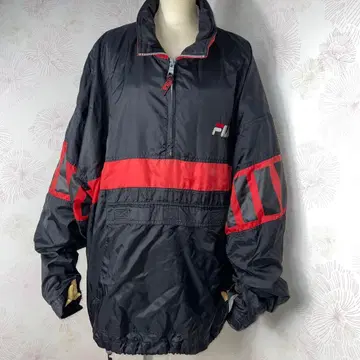 90s FILA 하프 지퍼 나일론 자켓 블랙 레드 XL