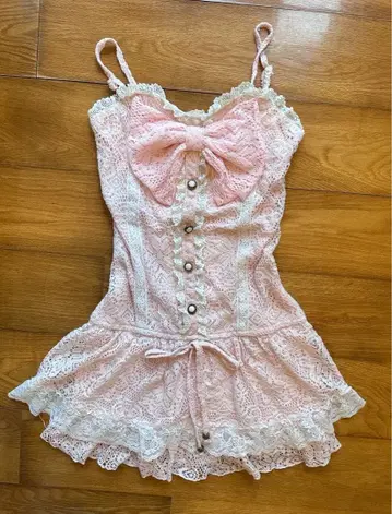극히 레어 LIZ LISA 빅 리본 홀터넥 원피스 핑크 히메 스타일