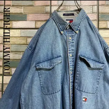 [90's] 타미진스 올드 타미 데님 셔츠 원포인트 로고