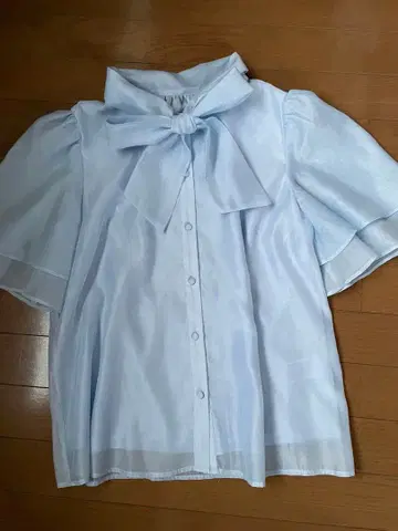 정장 셀렉트 보타이 블라우스 반팔 라이트 블루 L 사이즈