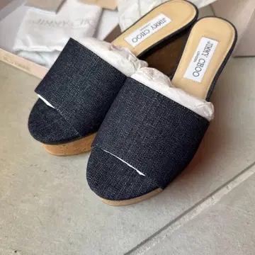 JIMMY CHOO 데님 웨지솔 샌들 지미추