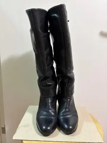 고품질 블랙 가죽 롱 부츠 레이스업