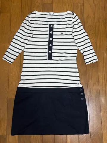 LACOSTE 보더 7부 소매 티셔츠 38 사이즈