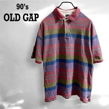 90s GAP 네이비 택 보더 피케 셔츠 M 올드 갭