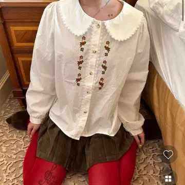 nugu 라운드 칼라 펀칭 레이스 플라워 스티치 블라우스
