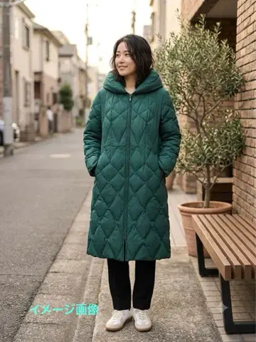 시빌라 퀼팅 롱 다운 코트 그린 후드 부착