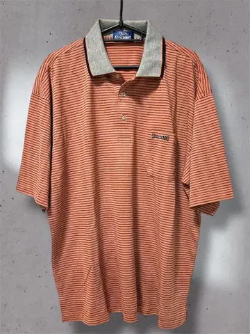 SPALDING/오렌지와 브라운 스트라이프 피케 셔츠