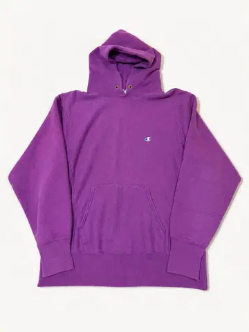 Champion 리버스 위브 후드티 보라색 퍼플 자수 로고 LARGE