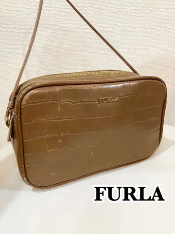 FURLA 악어 엠보싱 숄더백 브라운 2층 카메라 백