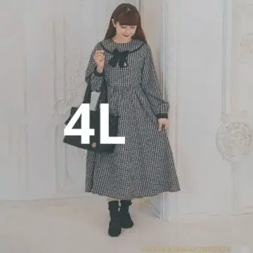 아오키 미사코 시마무라 니나스 체크 원피스 4L 블랙