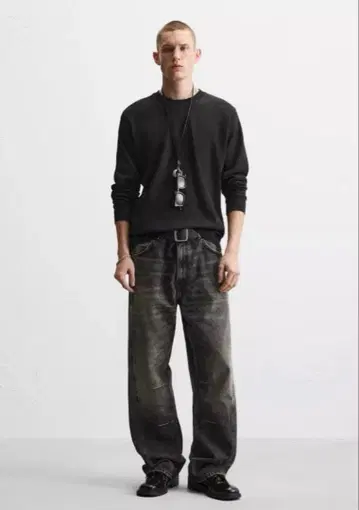 ZARA 심 디테일 배기 데님 36 다크 브라운 배럴 벌룬