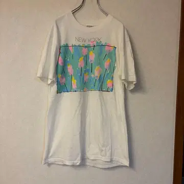 90s New York flower 아트 티셔츠 빈티지