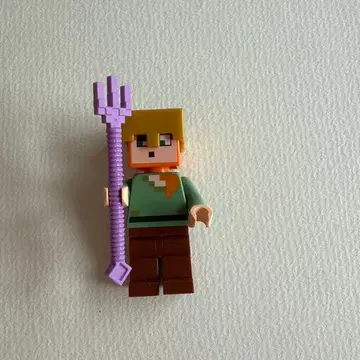 LEGO 마인크래프트 무장 알렉스 미니 피규어 인챈트풍 삼지창 포함