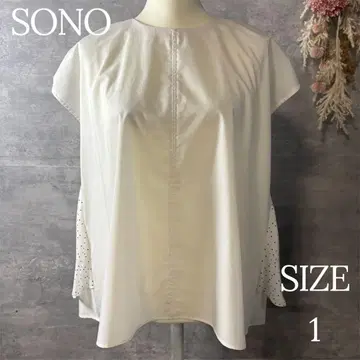 SONO 도트 더블 플레어 블라우스 반팔 화이트 얇은 소재 1 사이즈