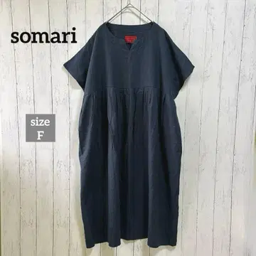 somari 린넨 원피스 린넨 100% 네이비