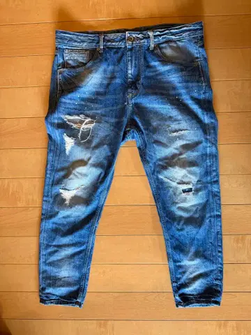 ZARA 데미지 가공 데님 팬츠 블루