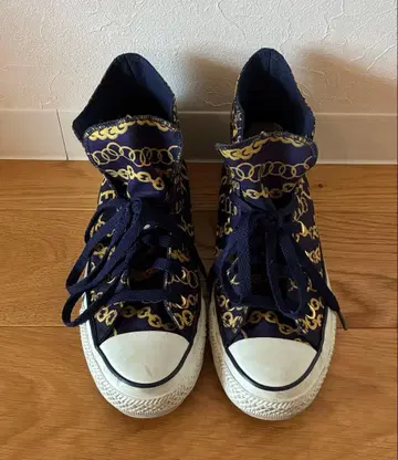 Converse 하이컷 스니커즈 체인 패턴 네이비 골드