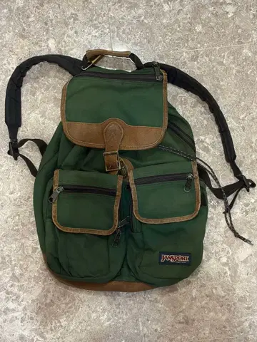 JANSPORT 백팩 USA제 그린 가죽 절개