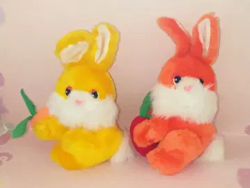 쇼와 레트로 채소를 든 토끼 봉제 인형 2체 세트 빈티지 약 17cm