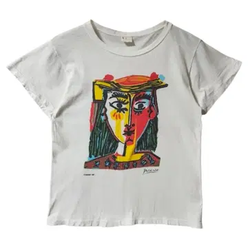 90s 피카소 PICASSO 아트 티셔츠 스페인산 화이트 L 상당
