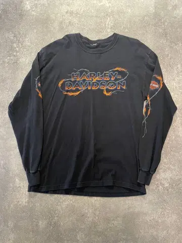 00s HARLEY DAVIDSON 가시철사&프레임 소매 프린트 롱T