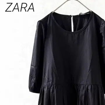ZARA 롱 플레어 원피스 5부 소매 티어드 볼륨 소매 루즈핏