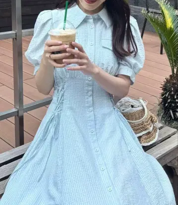 사이드 레이스업 셔츠 원피스 그레이 패턴
