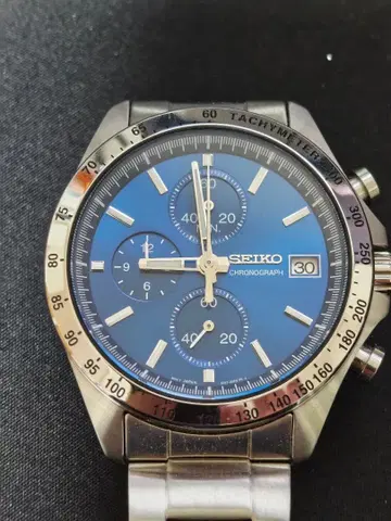 SEIKO 크로노그래프 블루 다이얼 스테인리스 손목시계