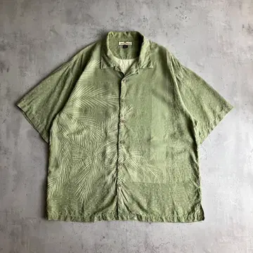 00s 타미힐피거 Relax 세이지 그린 실크 오픈 카라 셔츠 XL
