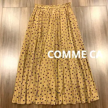 COMME CA 코무사 도트 무늬 플리츠 롱 스커트 베이지
