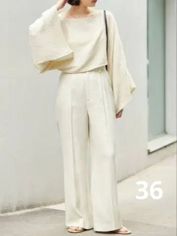 PLAGE 워셔블 린넨 혼방 하이웨스트 팬츠 화이트 36