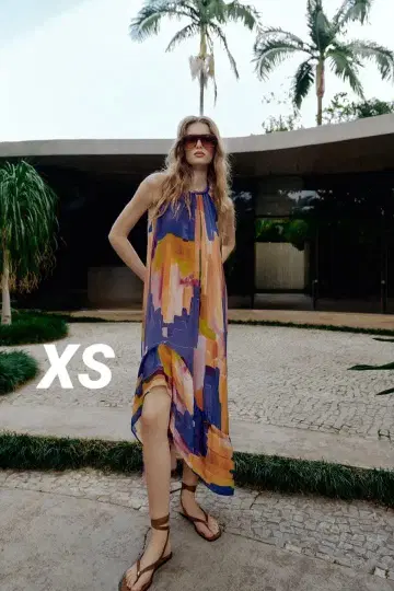 ZARA 프린트 패턴 비대칭 밑단 원피스 XS