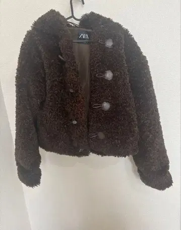 ZARA 보아 후드 부착 자켓 브라운